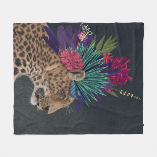 Couverture Polaire Leopard avec tête tropicale (Devant (Horizontal))