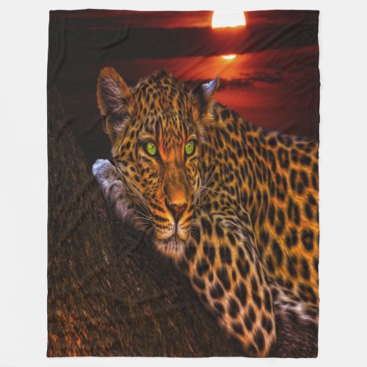 Couverture Polaire Leopard du coucher de soleil (Devant)