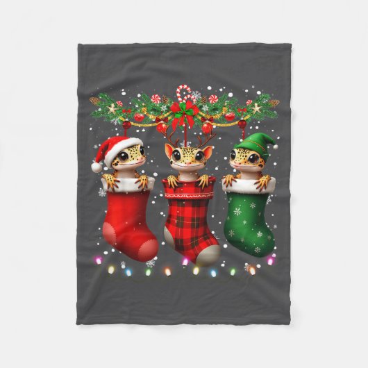 Couverture Polaire Leopard Gecko In Christmas Socks Lights Leopard Ge (Devant)
