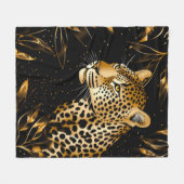 Couverture Polaire Léopard Guépard Noir Or Jungle Safari Feuilles (Devant (Horizontal))