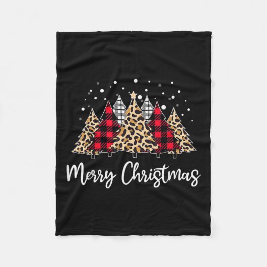 Couverture Polaire Leopard Merry Christmas Tree Red Green Plaid Pines (Devant)