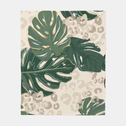 Couverture Polaire Leopard Monstera : Jungle Imprimer Vintage. (Devant)