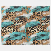 Couverture Polaire Léopard Noir Turquoise (Devant (Horizontal))