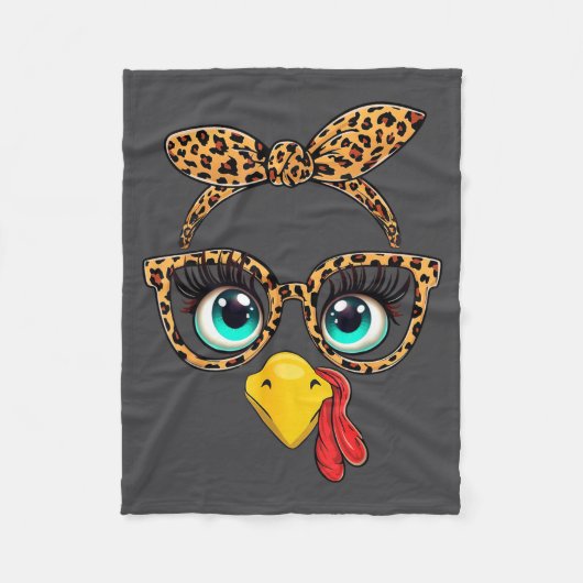 Couverture Polaire Leopard Print Thanksgiving Funny Turkey Face Gles (Devant)