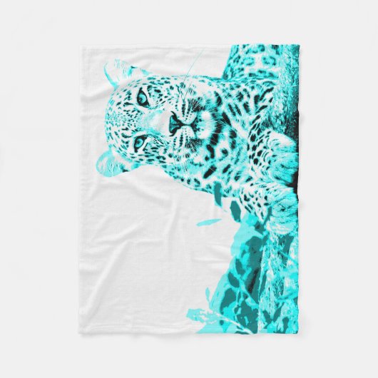 Couverture Polaire Leopard turquoise sur Arrière - plan blanc (Devant)