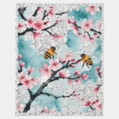Couverture Polaire Les abeilles et les fleurs de cerises roses Dentel (Devant)