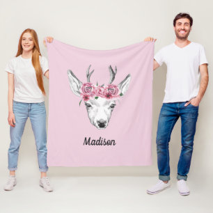 Couverture Polaire Les cerfs communs de fleurs d'aquarelle   ajoutent