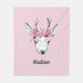 Couverture Polaire Les cerfs communs de fleurs d'aquarelle | ajoutent (Devant)