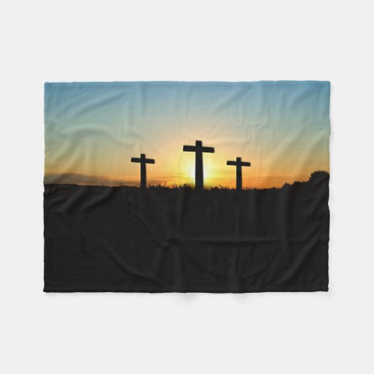 Couverture Polaire Les croix de crucifixion au coucher du soleil (Devant (Horizontal))