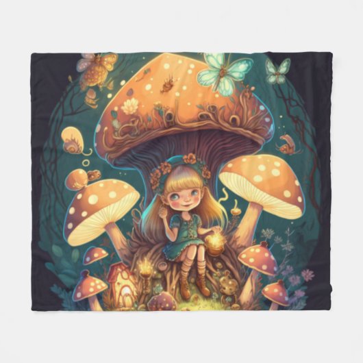 Couverture Polaire Les elfes de champignons dans le champ (Devant (Horizontal))