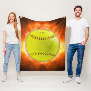 Couverture Polaire Les flammes de balle rapide de softball jaune de S