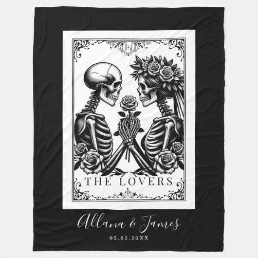 Couverture Polaire Les Lovers Tarot Card Skeletons Monogram Mariage (Devant)