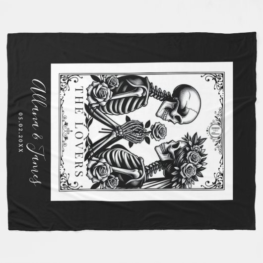 Couverture Polaire Les Lovers Tarot Card Skeletons Monogram Mariage (Devant (Horizontal))