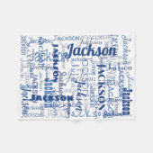 Couverture Polaire Les noms PatternTypography du bébé bleu et blanc (Devant (Horizontal))