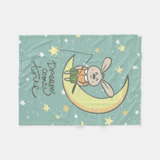 Couverture Polaire Les rêves deviennent réalité | Lapin sur la Lune (Devant (Horizontal))