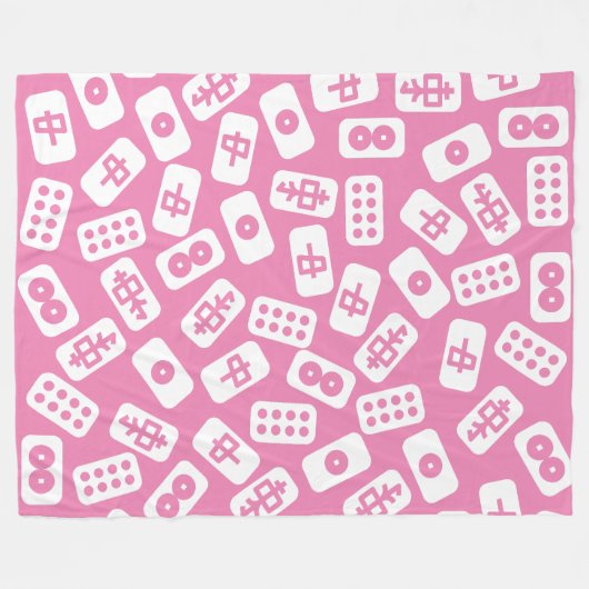 Couverture Polaire Les tuiles du Mahjong blanches roses (Devant (Horizontal))