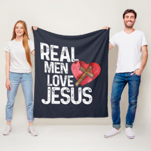 Couverture Polaire Les vrais hommes aiment Jésus Croix du Coeur