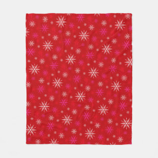 Couverture Polaire "Let It Snow" Blanche-polaire Motif Red Snowflake