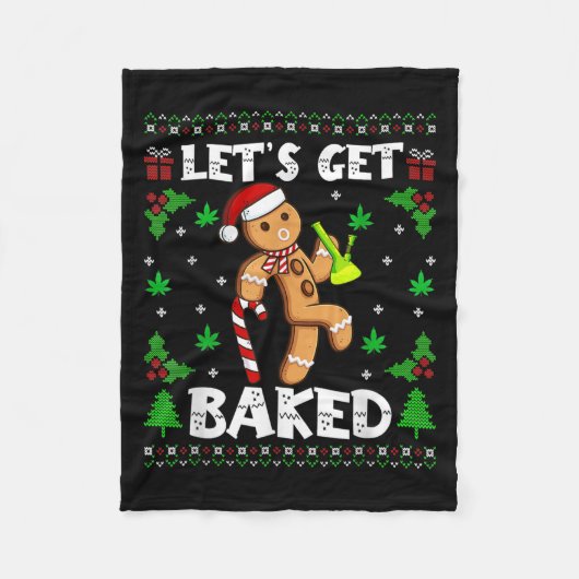 Couverture Polaire Let's Get Baked Gingerbread Man Weed Funny Christm (Devant)