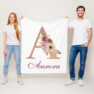 Couverture Polaire Lettre A Floral Rose Gold Monogram Nursery