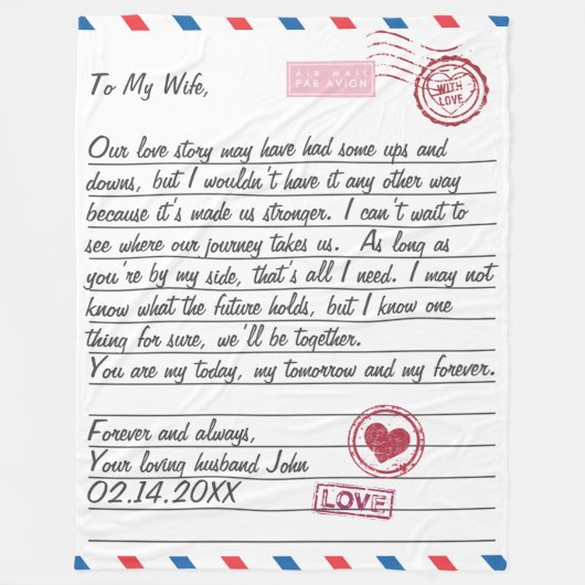 Couverture Polaire Lettre d'amour romantique Saint-Valentin (Devant)