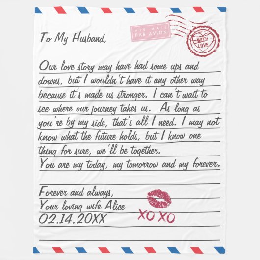 Couverture Polaire Lettre d'amour romantique Saint-Valentin (Devant)