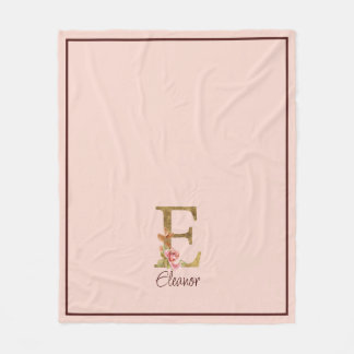 Couverture Polaire Lettre de nom personnalisée E Roses rose poudré fe