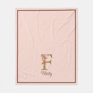 Couverture Polaire Lettre de nom personnalisée F Roses rose poudré fe