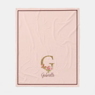 Couverture Polaire Lettre de nom personnalisée G Roses roses blush fe