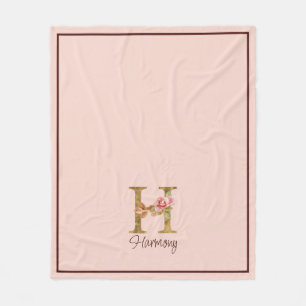 Couverture Polaire Lettre de nom personnalisée H Roses roses blush fe