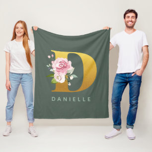 Couverture Polaire Lettre Florale personnalisée D