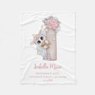Couverture Polaire Lettre monogramme licorne I Cadeau fille rose bébé