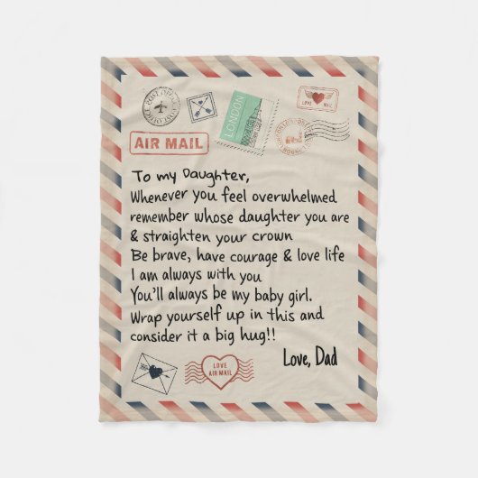 Couverture Polaire Lettre par courrier aérien personnalisée à ma fill (Devant)
