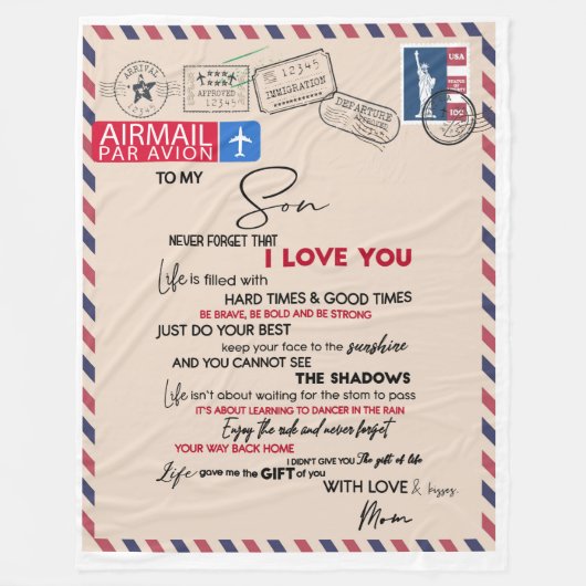 Couverture Polaire Lettre personnalisée à mon fils (Devant)