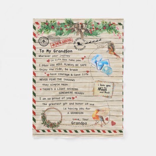 Couverture Polaire Lettre personnalisée à mon petit-fils de grand-pèr (Devant)