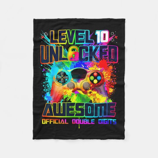 Couverture Polaire Level 10 Unlocked Awesome Gaming Birthday Boy 10th (Devant)