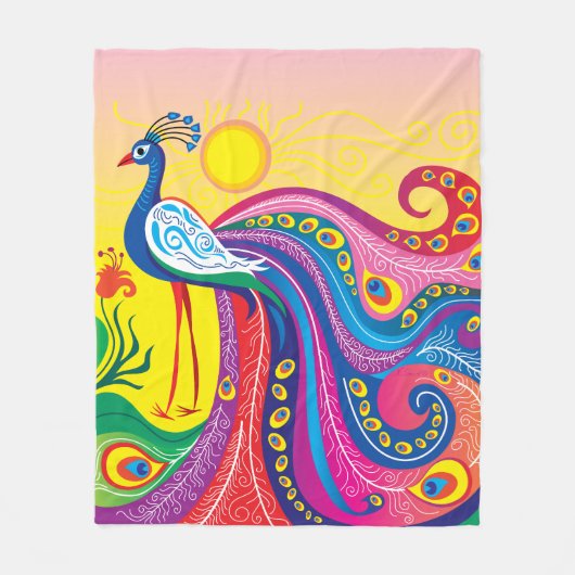 Couverture Polaire Lever du soleil avec paon (Devant)