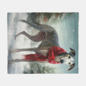 Couverture Polaire Lévrier dans la neige de Noël  (Devant (Horizontal))