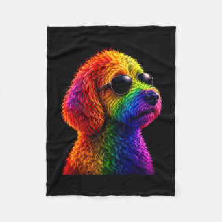 Couverture Polaire Lgbt rainbow goldendoodle with sunglasses gay