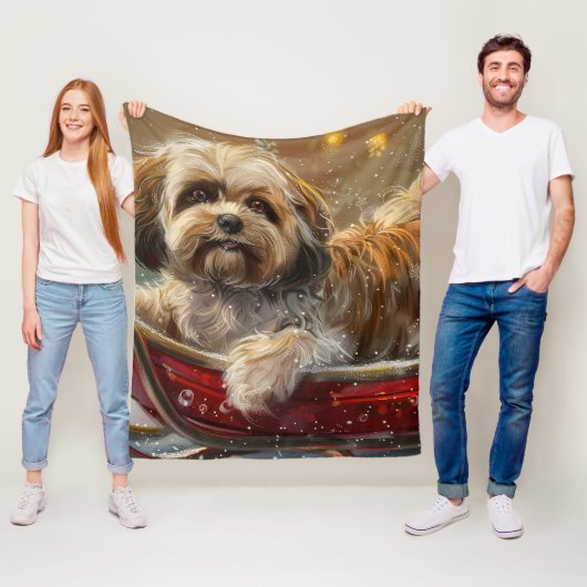 Couverture Polaire Lhasa Apso Chien Fête de Noël (En situation)