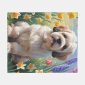 Couverture Polaire Lhassa Apso Dog Fleurs de printemps Peinture (Devant (Horizontal))