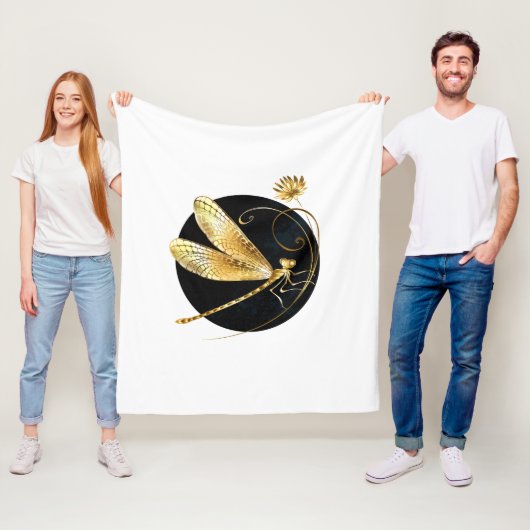 Couverture Polaire libellule d'or en cercle noir (En situation)