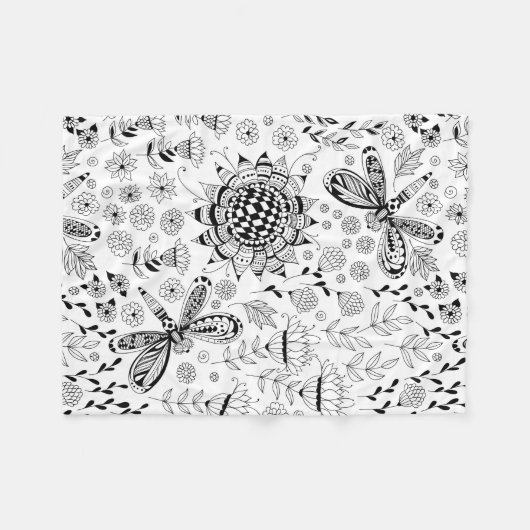 Couverture Polaire libellules et fleurs (Devant (Horizontal))