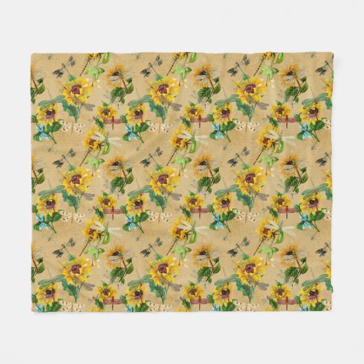 Couverture Polaire libellules et tournesols Tan vert jaune (Devant (Horizontal))