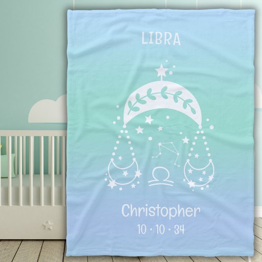 Couverture Polaire Libra Zodiac Star Nom Date de naissance Bébé bleu