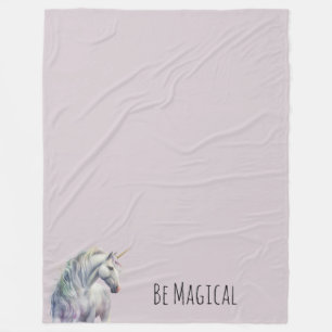 Couverture Polaire Licorne à corne d'or blanche magique