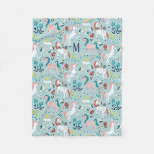 Couverture Polaire Licorne bleu arc-en-ciel filles impression tout co
