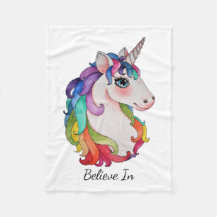 Couverture Polaire Licorne d'aquarelle avec des cheveux d'arc-en-ciel