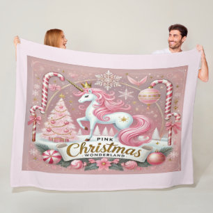 Couverture Polaire Licorne de Noël Rose Merveilleux