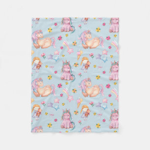 Couverture Polaire Licorne et aquarelle florale de conte de fées past